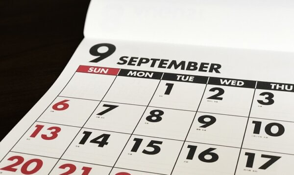 9月のカレンダー